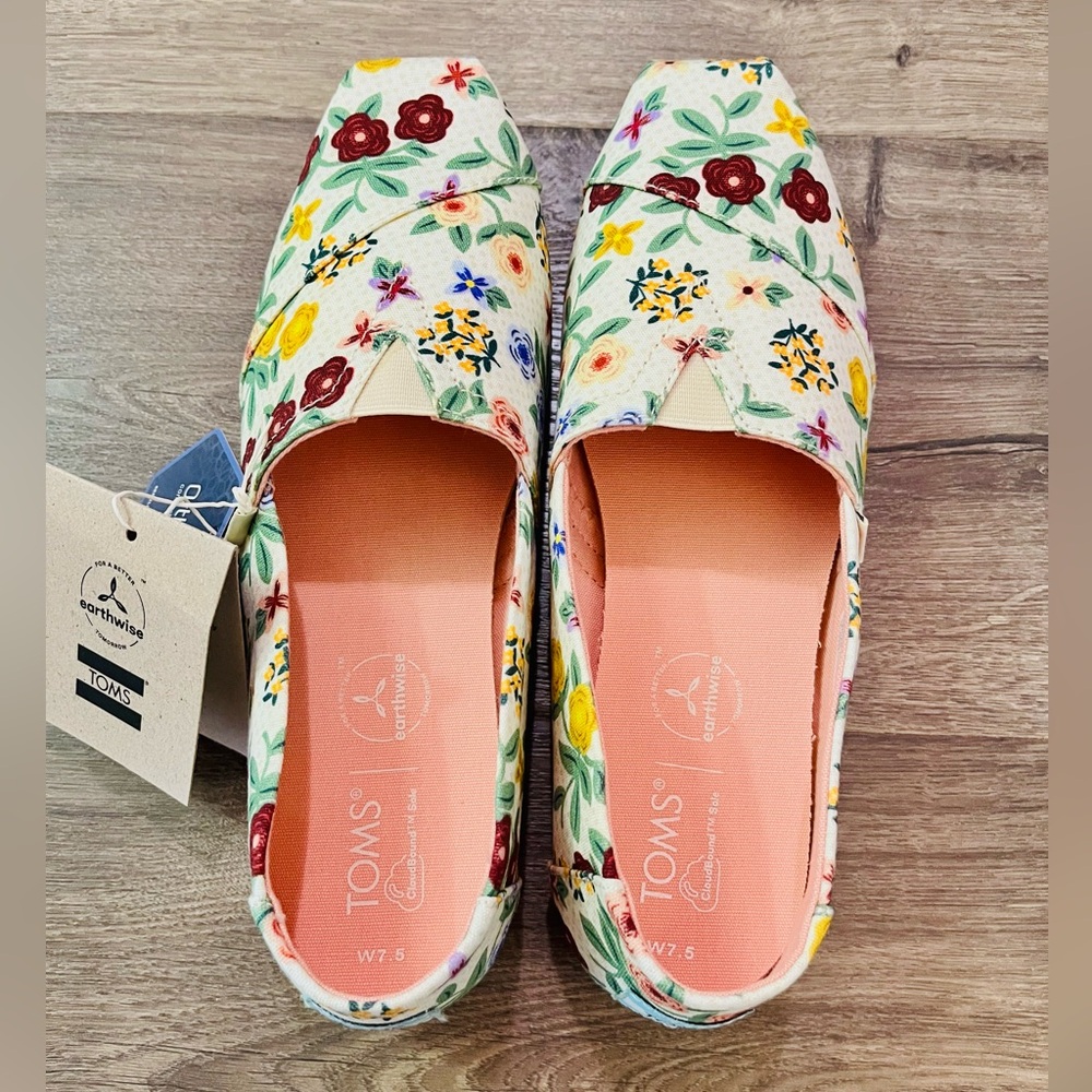 TOMS Women's Floral Canvas Flats - Red, Yellow, Green
